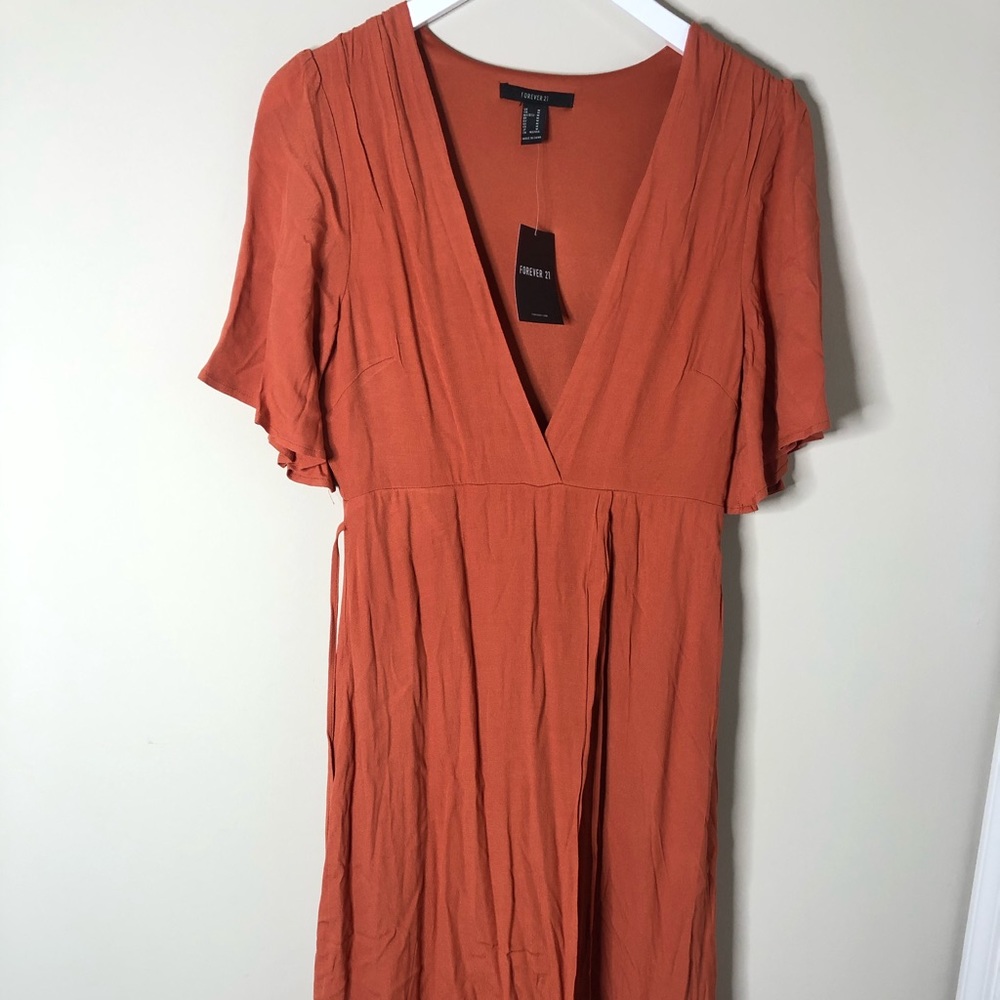 Orange Flowy Midi Dress - Forever21
